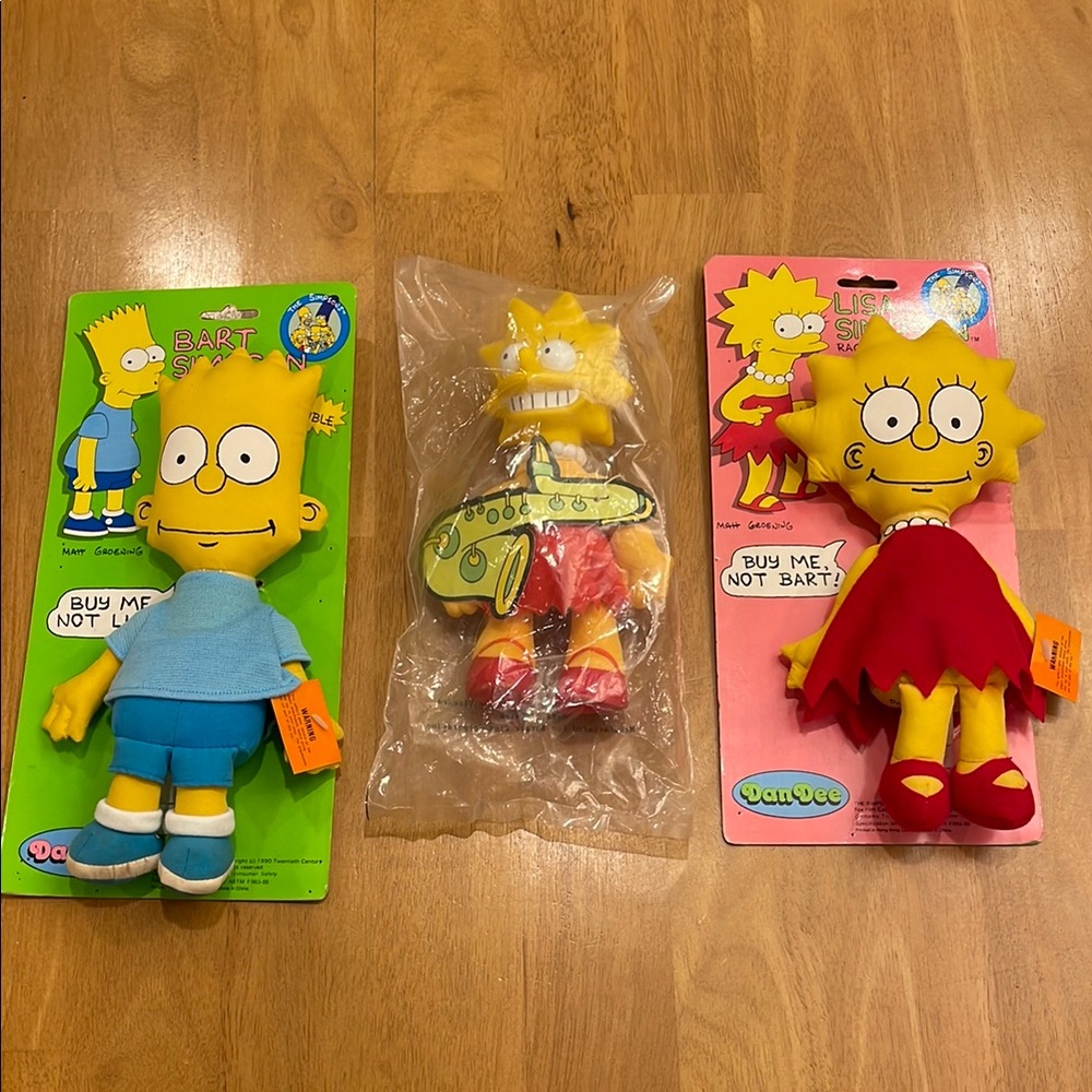 Vintage 1990 Bart Lisa Simpson Plush Toy Set by DanDee - Lisa Burger King Toy